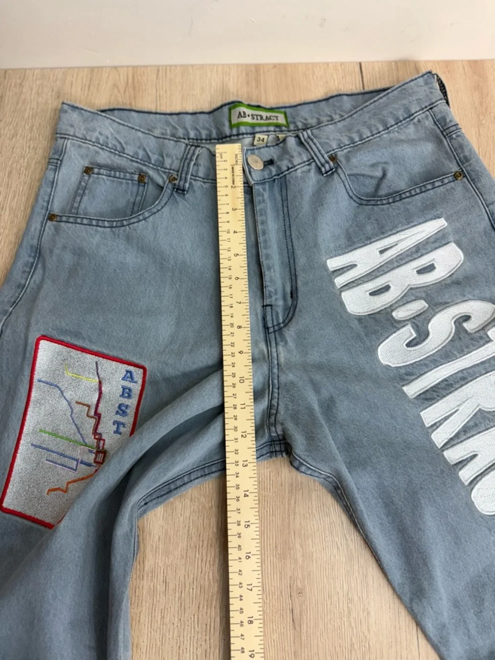 Embroidered Graphics Relaxed-fit Decor Patches Streetwear Artistic Jeans 34x30